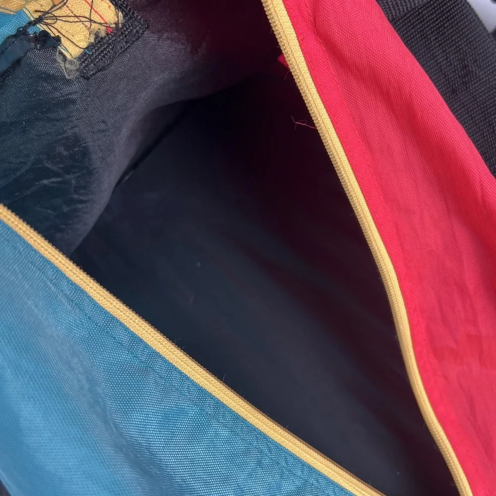Vintage Bugle Boy Duffel Bag 90s Colorblock Teal Red Black Nylon Gym Travel Bag